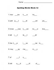 English Worksheet: Spelling Blanks