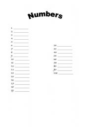 English worksheet: Numbers