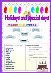 Holidays and special days