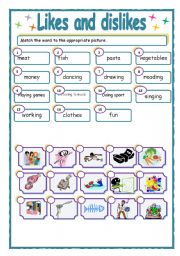 English Worksheet: likes and dislikes