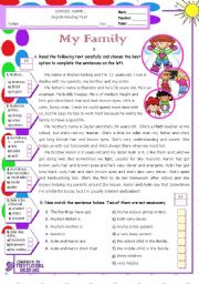 English Worksheet: My Family  -  Reading Test