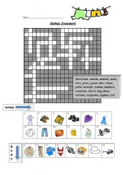 English Worksheet: Clothes Crossword Puzzle *Editable