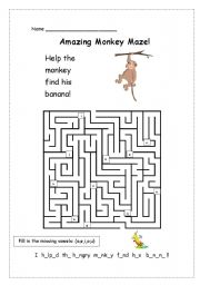 English worksheet: Animals 4 - Amazing Monkey Maze *Editable