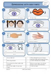English Worksheet: expressions with body parts