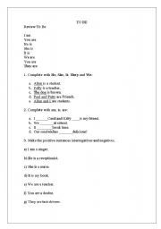 English worksheet: VERB TO BE