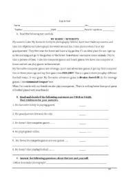 English Worksheet: test on hobbies