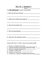 English worksheet: Foresmanss ESL, Book 2 Chapter 1, worksheet 2