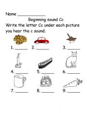 English Worksheet: Beginning Sounds Cc 