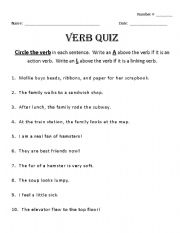 English worksheet: Verb Quiz