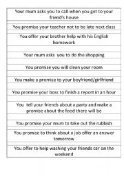 English Worksheet: Will for promises, offer-ask help