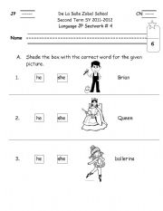 English worksheet: he she seatwork