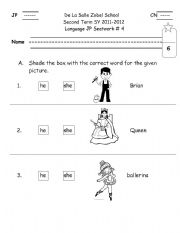 English Worksheet: he she seatwork