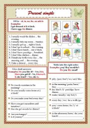 English Worksheet: Present Simple (My work day) - Prepositions/Short answers/Word order (Pictures)