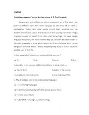 English Worksheet: Reading Comprehension