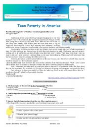 English Worksheet: Test - teen Poverty in America