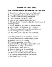 English Worksheet: Common and Proper Nouns 