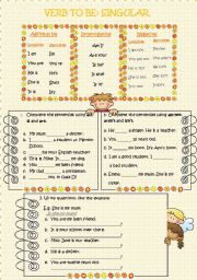 English Worksheet: Verb to be (singular)- Answer key included!