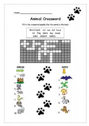 English Worksheet: Animals 3 - Crossword *Editable