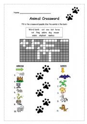 English worksheet: Animals 3 - Crossword *Editable