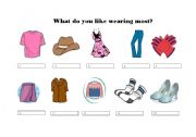 English worksheet: what do you like wearing most
