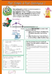 English Worksheet: Past Simple & Past continuous 1 (B&W included)