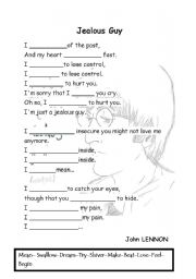 English Worksheet: jealous guy