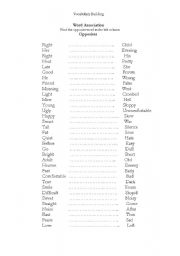 English Worksheet: Word Association - opposite