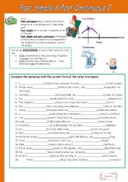 English Worksheet:  Past Simple & Past Continuous (B&W version + keys included)