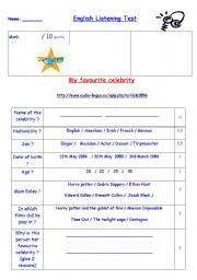 English Worksheet: listening activity : My favourite celebrity