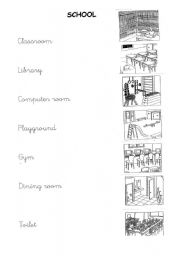 English Worksheet: school rooms matching