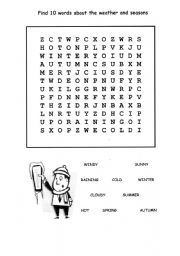 Months and seasons Wordsearch