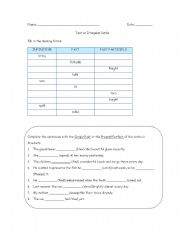 English worksheet: Irregular Verbs Test