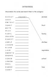 English Worksheet: Unscramble and match the category