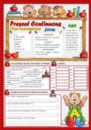 English Worksheet: Present Continuous Tense (Greyscale + KEY included)