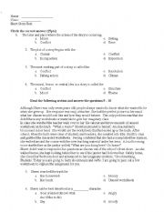 English Worksheet: elements of plot test 