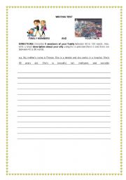 English worksheet: Describing my family and my city