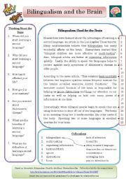 English Worksheet: Bilingualism and the Brain