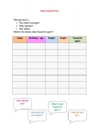 English Worksheet: Class superlatives