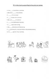 English worksheet: simple past tense - fill in the blanks activity with pictures