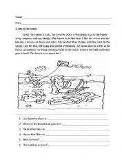 English Worksheet: Beach story
