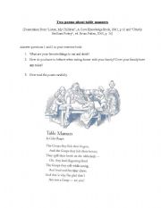 English Worksheet: Two poems about table manners