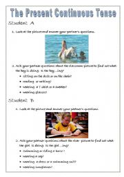 English worksheet: The Present Continuous Tense