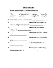 English Worksheet: Vocabulary Test