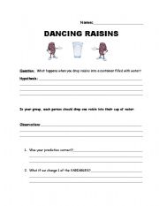 English Worksheet: Dancing Raisin Lab
