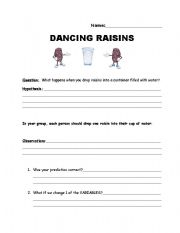 English worksheet: Dancing Raisin Lab