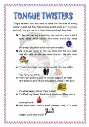 English Worksheet: Tongue twisters