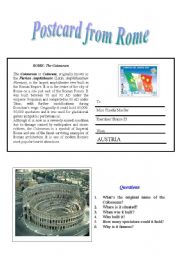 English Worksheet: Postcard from Rome - Reading Comprehension