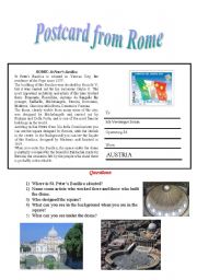 English Worksheet: Postcard from Rome - St. Peter Basilica - REading Comprehension