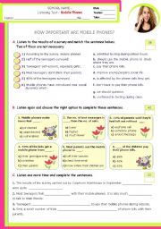 English Worksheet: How important are mobile phones?  -  Listening Test