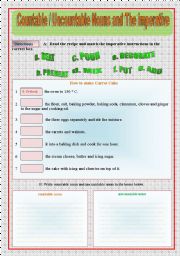 English Worksheet: How to make carrot cake - Countable - Uncountable Nouns and The imperative